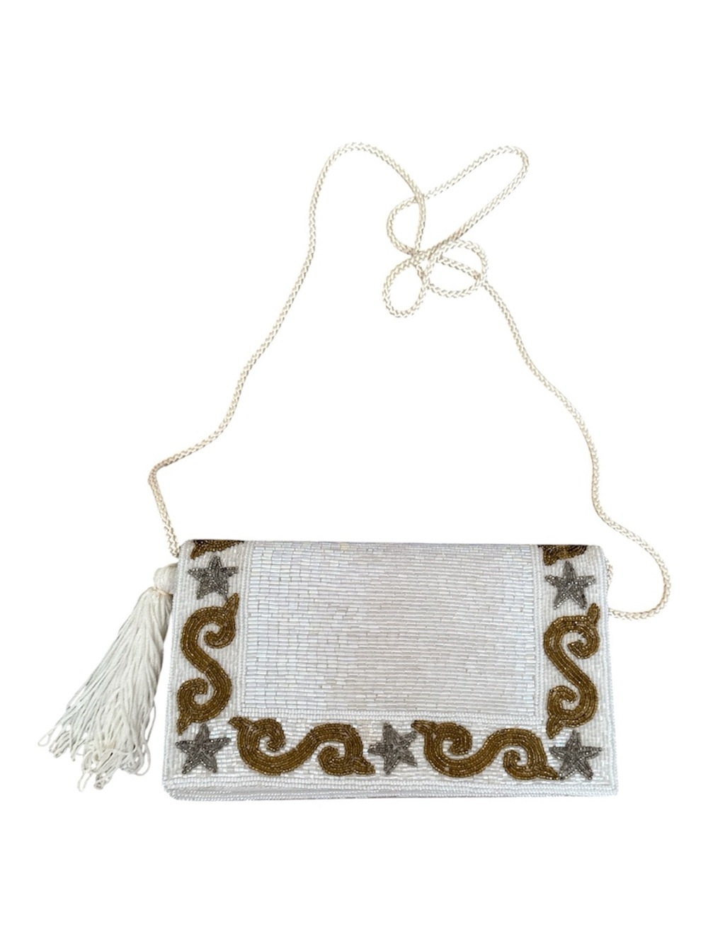 VTG Saks Fifth Avenue Beaded Star Crossbody Envelope Clutch Purse